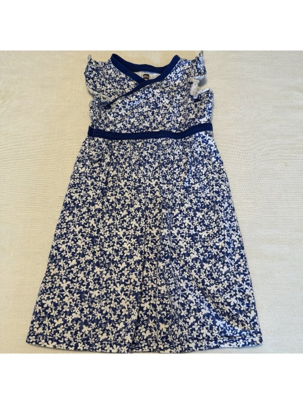 Girls Tea Collection Blue & White Floral Print Dress  - Size 5